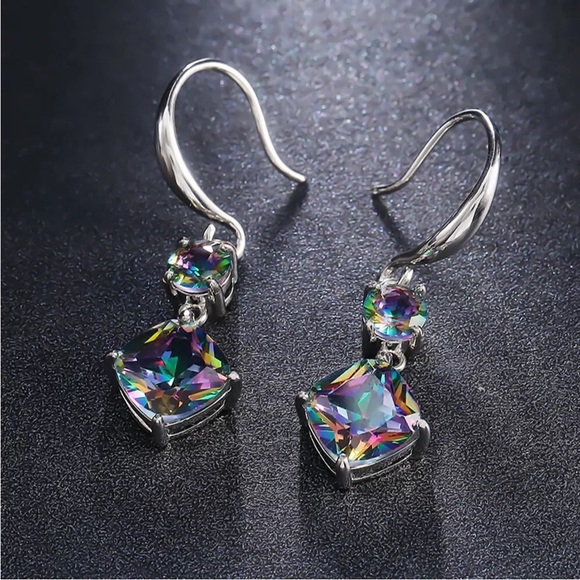 New Lovely 925 Sterling Silver Mystic Topaz Drop Earrings - Picture 7 of 9